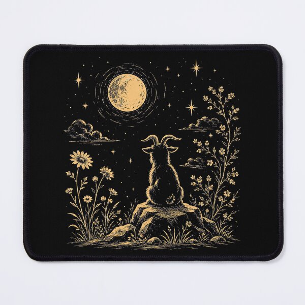 Item preview, Moon Gazing Goat Under Full Moon | Vintage Night Floral Goat Art | Celestial Cottagecore Illustration designed and sold by Spyshirt.