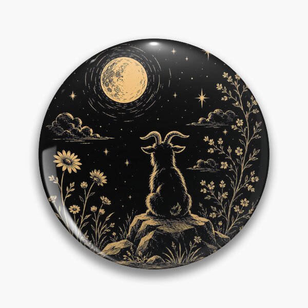 Item preview, Moon Gazing Goat Under Full Moon | Vintage Night Floral Goat Art | Celestial Cottagecore Illustration designed and sold by Spyshirt.