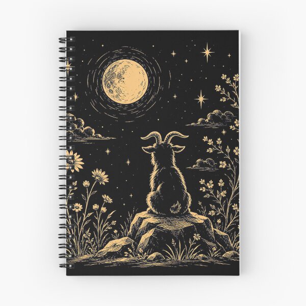 Item preview, Moon Gazing Goat Under Full Moon | Vintage Night Floral Goat Art | Celestial Cottagecore Illustration designed and sold by Spyshirt.