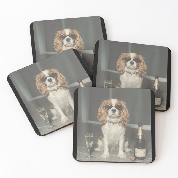 Item preview, Funny Cavalier King Charles Spaniel Wearing Sunglasses Drinking Champagne At Party designed and sold by DaphoLatara.