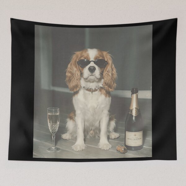 Item preview, Funny Cavalier King Charles Spaniel Wearing Sunglasses Drinking Champagne At Party designed and sold by DaphoLatara.
