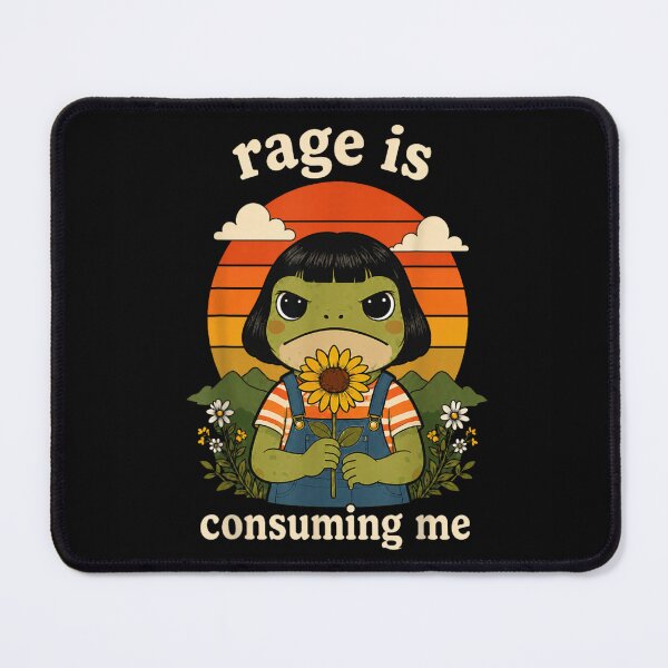 Item preview, Cute Angry Frog Girl Wearing Denim Overalls Holding Sunflower Feeling Intense Rage designed and sold by DaphoLatara.