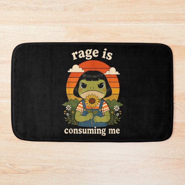 Item preview, Cute Angry Frog Girl Wearing Denim Overalls Holding Sunflower Feeling Intense Rage designed and sold by DaphoLatara.