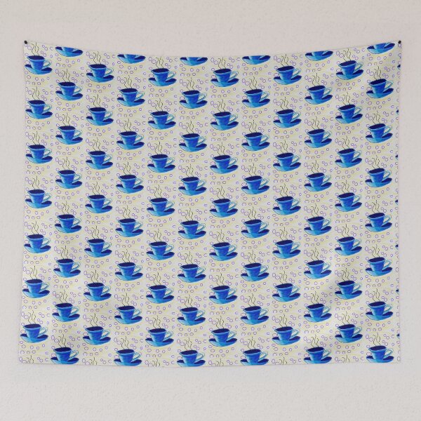 Item preview, Cute blue cup and saucer set in bubble background  designed and sold by Shukasya-Arts.