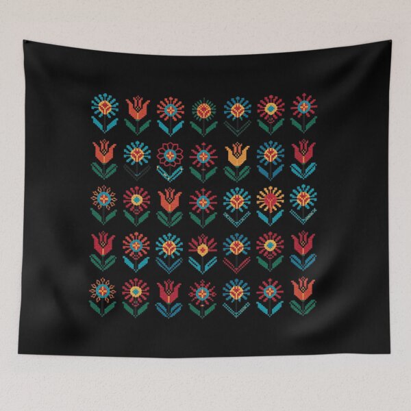 Item preview, Vintage Folk Art Cross Stitch Floral Pattern Seamless Geometric Flower Mosaic designed and sold by LittleNhutton.