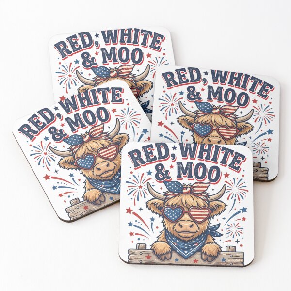 Item preview, 4th Of July Red White And Moo Patriotic Highland Cow Flag designed and sold by LittleNhutton.