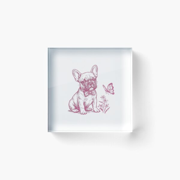 Item preview, French Bulldog Sketch — Cute Pink Puppy and Butterfly Linocut Style designed and sold by Colorful-Garden.