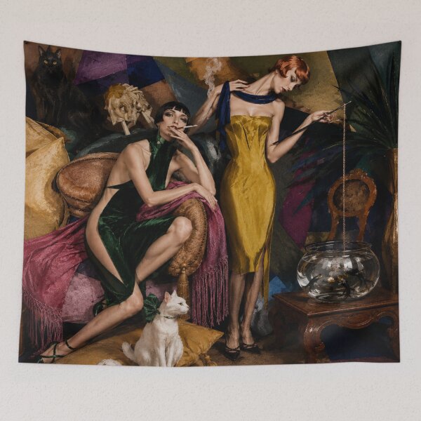 Item preview, Catching Goldfish - Art Deco Illustration Flapper Women Print for Vintage Art Lovers designed and sold by RickE.