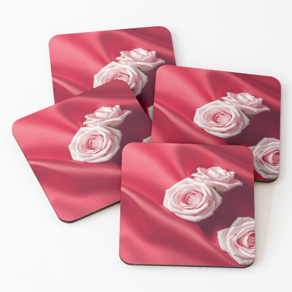 Item preview, Pink Roses on Red Silk Fabric designed and sold by IntelliMindDesigns.