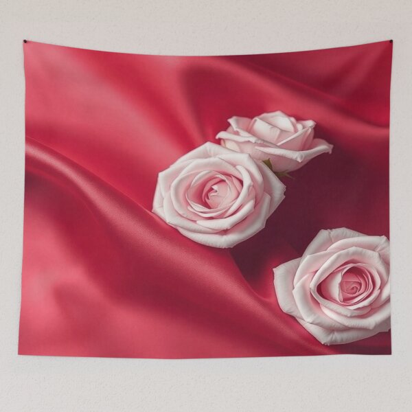 Item preview, Pink Roses on Red Silk Fabric designed and sold by IntelliMindDesigns.