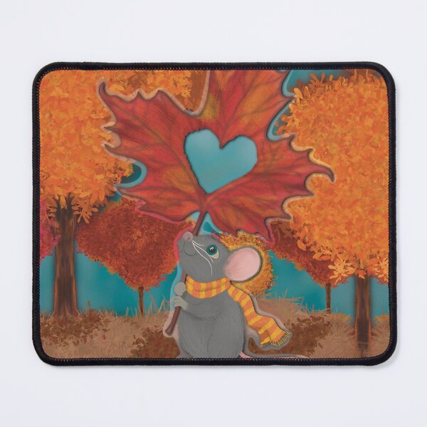 Item preview, Cute Autumn Mouse and Maple Leaf Heart designed and sold by ALGDoodles.