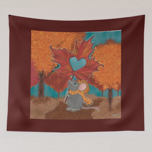 Item preview, Cute Autumn Mouse and Maple Leaf Heart designed and sold by ALGDoodles.