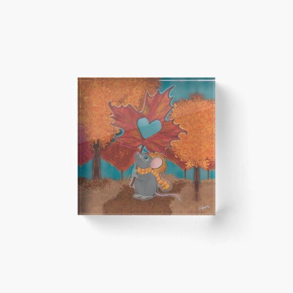Item preview, Cute Autumn Mouse and Maple Leaf Heart designed and sold by ALGDoodles.