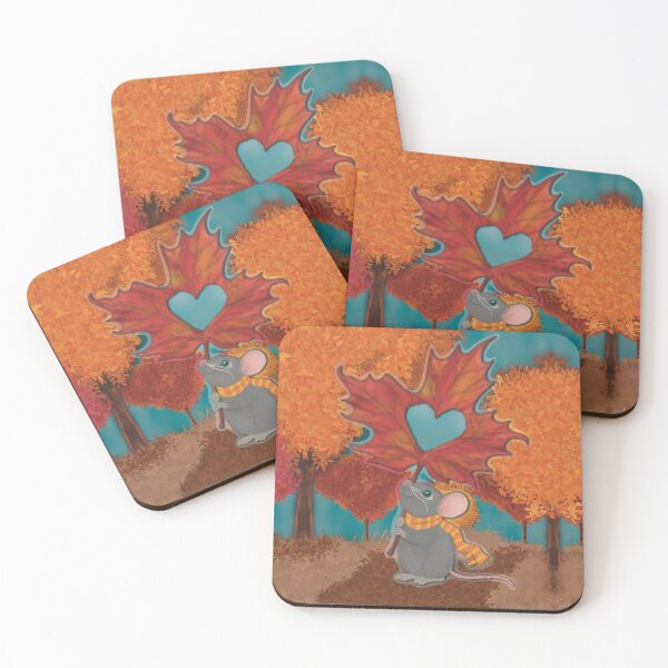 Item preview, Cute Autumn Mouse and Maple Leaf Heart designed and sold by ALGDoodles.