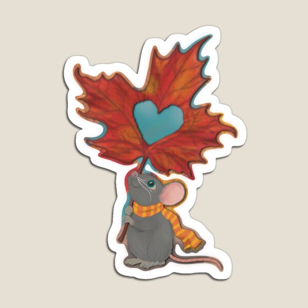 Item preview, Cute Autumn Mouse and Maple Leaf Heart designed and sold by ALGDoodles.