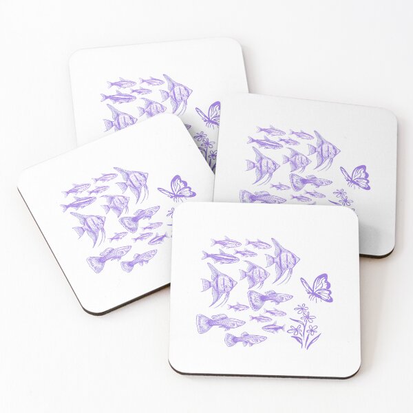 Item preview, Vintage Tropical Fish Sketch — Cute Pink Angelfish and Guppy Linocut Art designed and sold by Colorful-Garden.