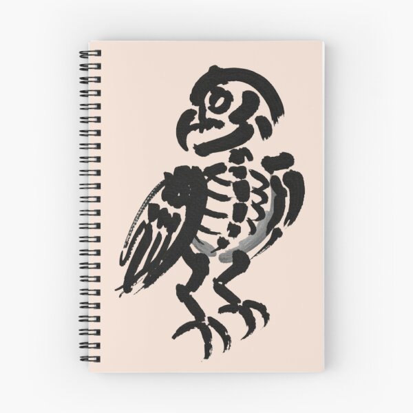 Item preview, A black ink brush sumi-e painting of an owl's articulated skeleton  designed and sold by 123ks.