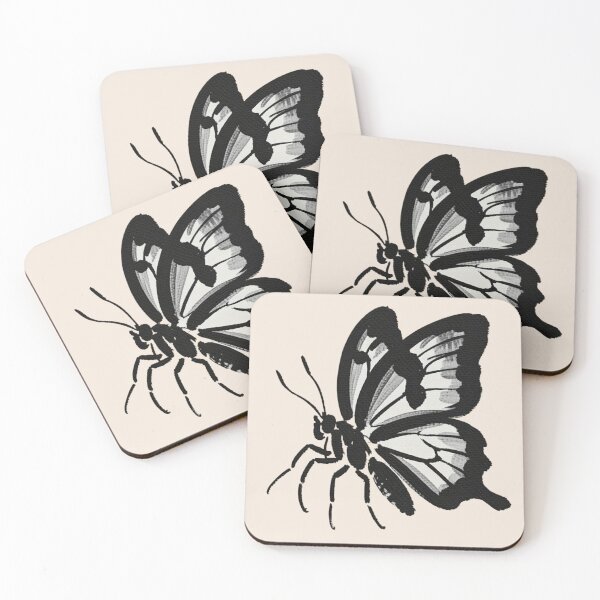 Item preview, A black ink brush sumi-e painting of a butterfly  designed and sold by 123ks.