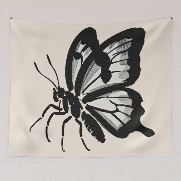 Item preview, A black ink brush sumi-e painting of a butterfly  designed and sold by 123ks.