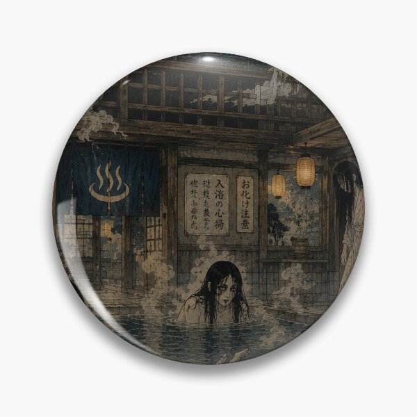 Item preview, Haunted Japanese Bathhouse Ukiyo-e Art Print | Ghost Onsen Yokai Horror Wall Art designed and sold by Vandy Fullam.