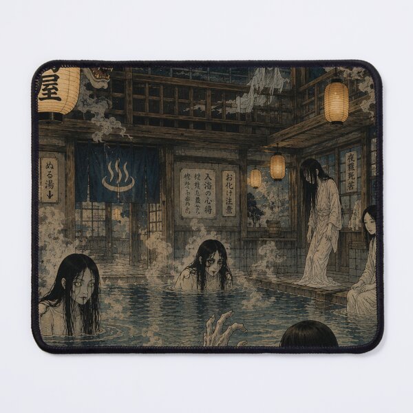 Item preview, Haunted Japanese Bathhouse Ukiyo-e Art Print | Ghost Onsen Yokai Horror Wall Art designed and sold by Vandy Fullam.