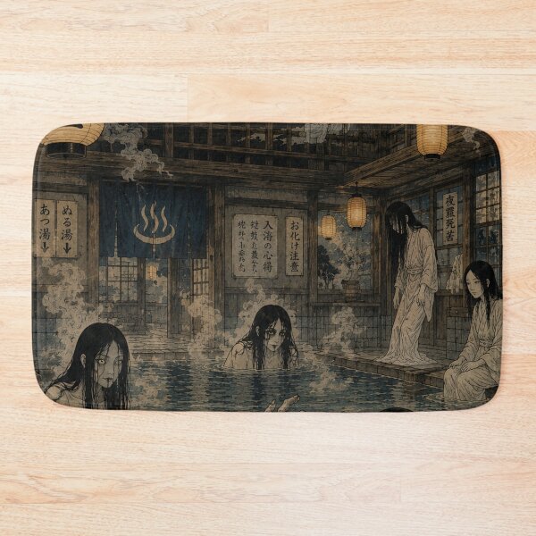 Item preview, Haunted Japanese Bathhouse Ukiyo-e Art Print | Ghost Onsen Yokai Horror Wall Art designed and sold by Vandy Fullam.