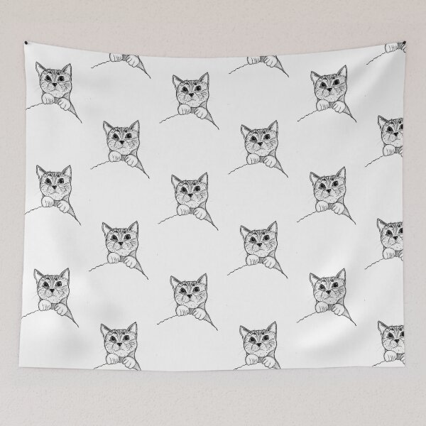 Item preview, Black and White Peeking Cat Illustration designed and sold by AsIceAndDesire.