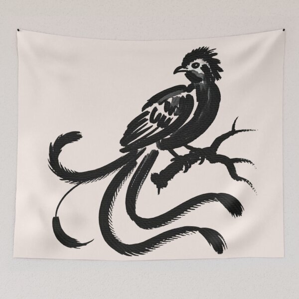 Item preview, A black ink brush sumi-e painting of a quetzal bird designed and sold by 123ks.