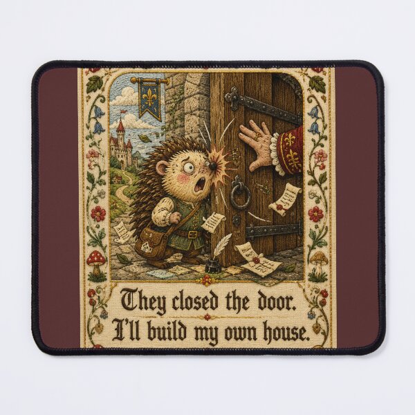 Item preview, Hedgehog Being Fired | Cottagecore Embroidery Art designed and sold by doinitzart.