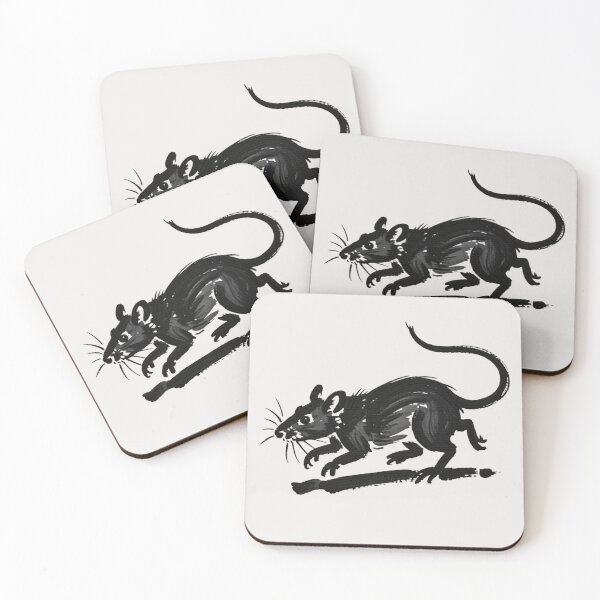 Item preview, A black ink brush sumi-e painting of a running rat designed and sold by 123ks.