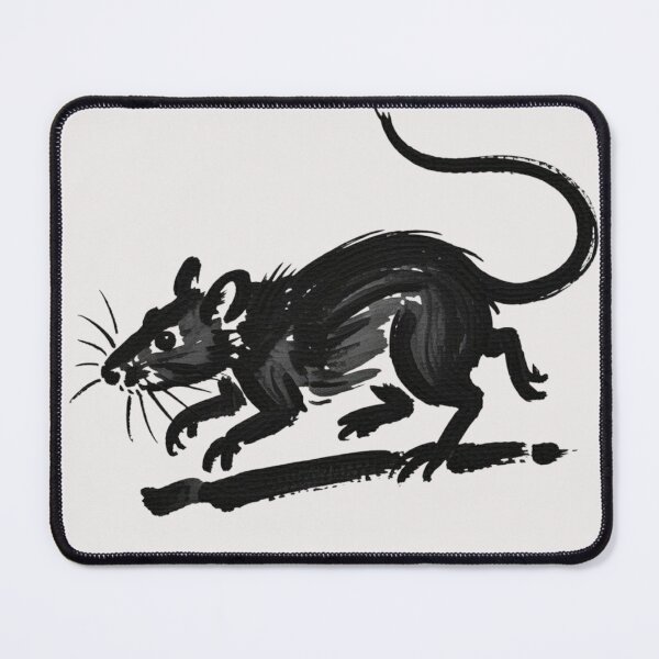 Item preview, A black ink brush sumi-e painting of a running rat designed and sold by 123ks.