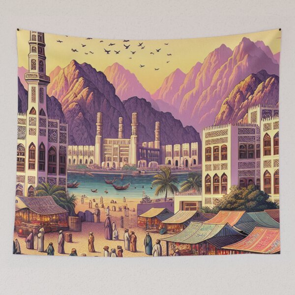 Item preview, Muscat Oman Ukiyo-e Art Print | Traditional Arabian Souk Japanese Woodblock Style designed and sold by Vandy Fullam.