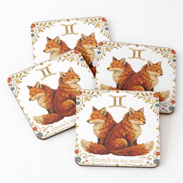 Item preview, Gemini Zodiac Twin Foxes | Cottagecore Embroidery Art designed and sold by doinitzart.