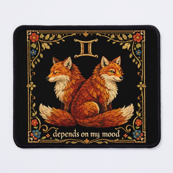 Item preview, Gemini Zodiac Twin Foxes | Cottagecore Embroidery Art designed and sold by doinitzart.