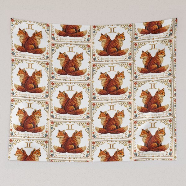 Item preview, Gemini Zodiac Twin Foxes | Cottagecore Embroidery Art designed and sold by doinitzart.