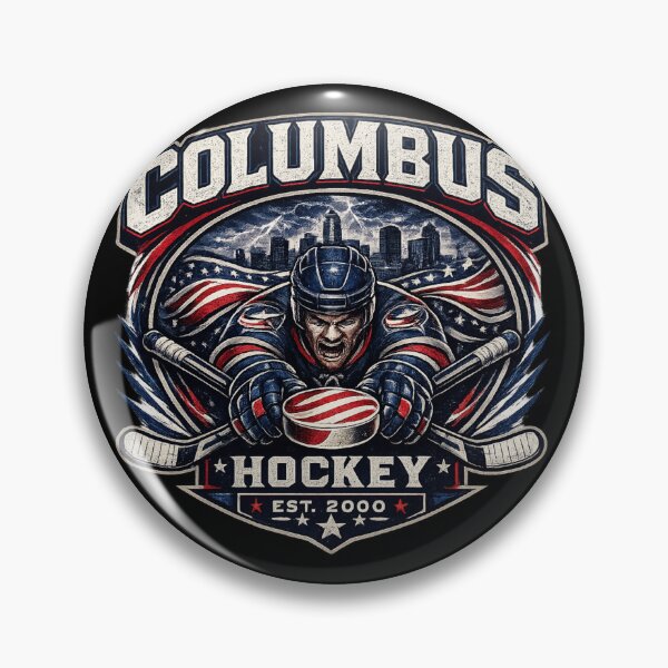 Item preview, Columbus Hockey Vintage Mascot Crest | Blue Red Hockey Design designed and sold by TKOprintdesigns.