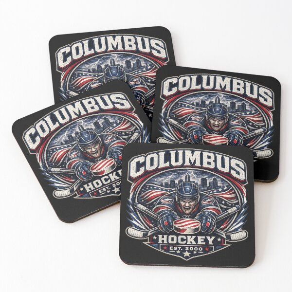 Item preview, Columbus Hockey Vintage Mascot Crest | Blue Red Hockey Design designed and sold by TKOprintdesigns.