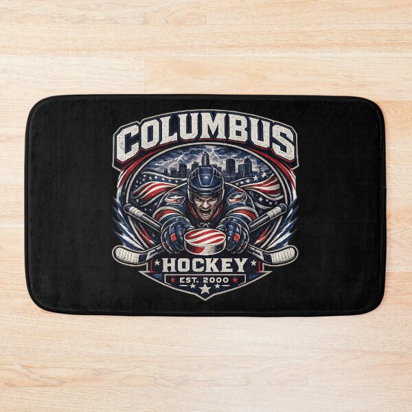 Item preview, Columbus Hockey Vintage Mascot Crest | Blue Red Hockey Design designed and sold by TKOprintdesigns.