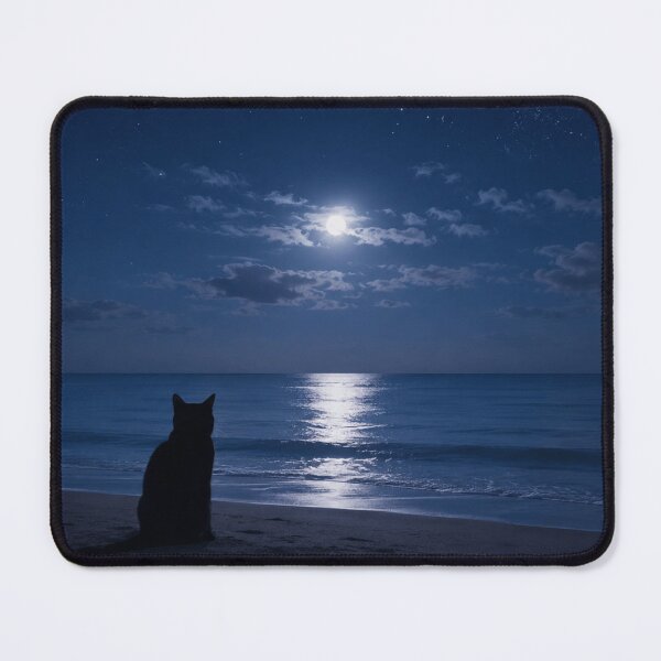 Item preview, Black Cat Watching the Moon at Night Beach Aesthetic designed and sold by AMICO77.