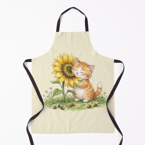 Item preview, Cute Watercolor Orange Tabby Kitten Hugging Sunflower Art designed and sold by BreezifyDesignStudio.