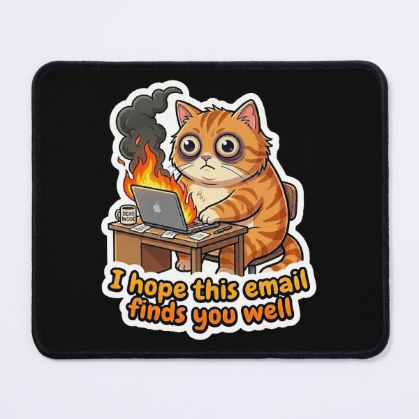 Item preview, Burnout Cat I Hope This Email Finds You Well Sticker designed and sold by Cat Meme Fund.