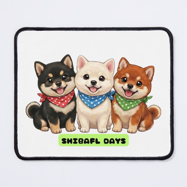 Item preview, Three Kawaii Shiba Inu Dogs with Polka Dot Bandanas designed and sold by Shiba&Friends_Studio_by_Mintriel.