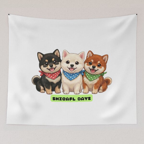 Item preview, Three Kawaii Shiba Inu Dogs with Polka Dot Bandanas designed and sold by Shiba&Friends_Studio_by_Mintriel.