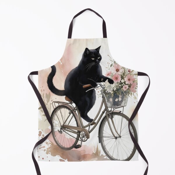 Item preview, Black Cat with Flower Basket Bicycle | Cottagecore Cat Watercolor Illustration designed and sold by GalleryPeak.
