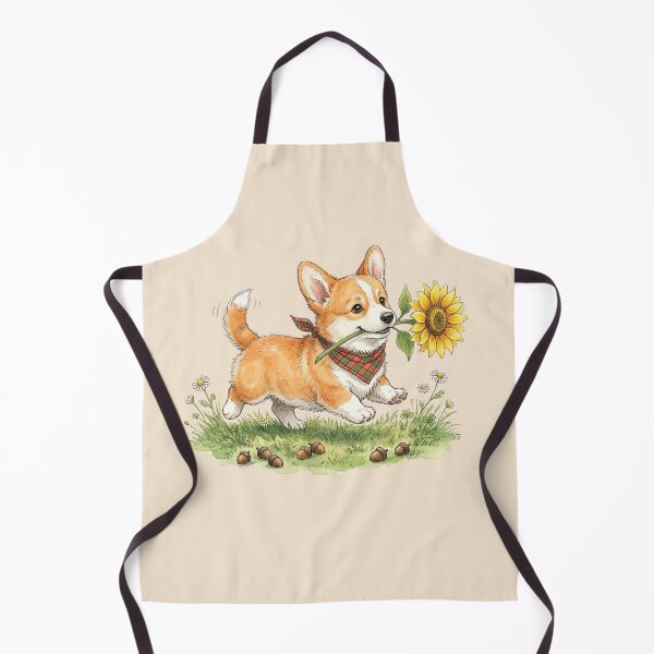 Item preview, Happy Watercolor Corgi Puppy with Plaid Bandana and Sunflower designed and sold by BreezifyDesignStudio.