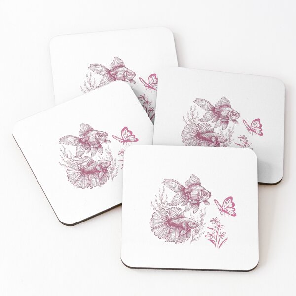 Item preview, Tropical Fish Sketch — Cute Pink Angelfish and Guppy Linocut Art designed and sold by Colorful-Garden.