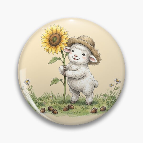 Item preview, Cute Fluffy Watercolor Lamb wearing Straw Hat with Sunflower designed and sold by BreezifyDesignStudio.