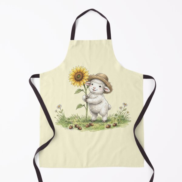 Item preview, Cute Fluffy Watercolor Lamb wearing Straw Hat with Sunflower designed and sold by BreezifyDesignStudio.