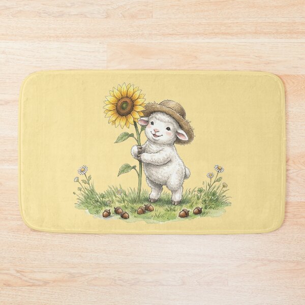 Item preview, Cute Fluffy Watercolor Lamb wearing Straw Hat with Sunflower designed and sold by BreezifyDesignStudio.