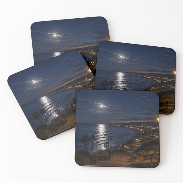 Item preview, Moon Over Coastal Town Night Beach View designed and sold by AMICO77.
